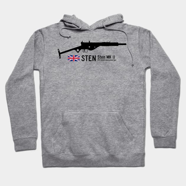 STEN Sten MK II Historical 1941 British sub machine gun black. Hoodie by FOGSJ